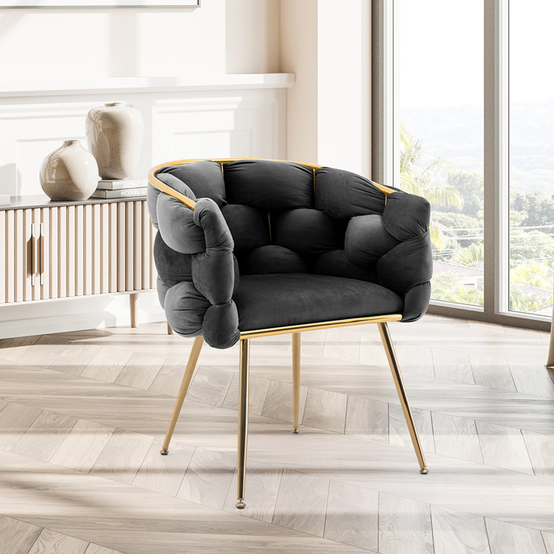 Hummera Upholstered Accent Chair, Black Velvet, 1