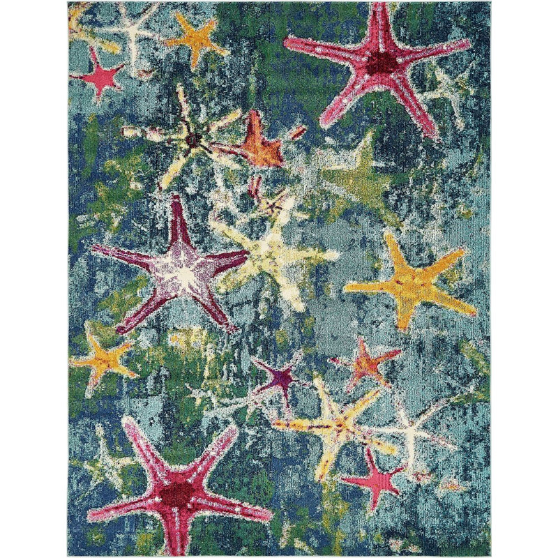 Tapis bleu marine / rose / jaune Trenton, Rectangle 9 pi x 12 pi