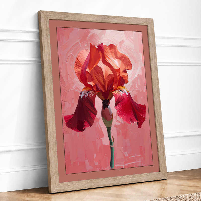 Crimson Iris Botanical - Framed Print, A3 - 42.0 x 29.7 cm, Oak