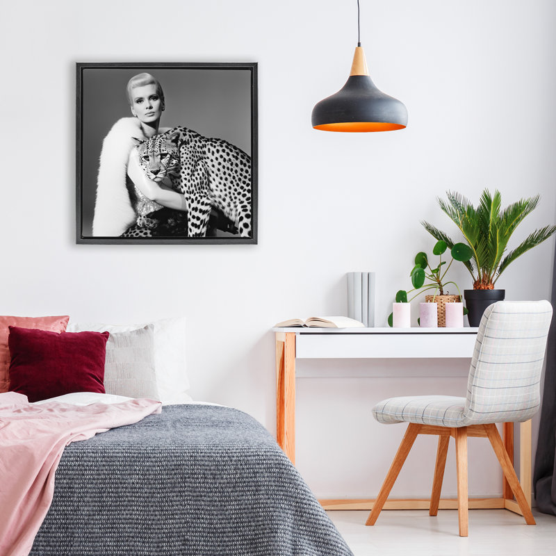 Cat Woman Cheetah Portrait Floating Frame, design by Sasha, Jet Black Floater Frame, 18" H x 18" W