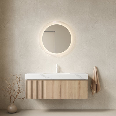 48" Wall Mounted Bathroom Vanity with Sintered Stone Top and Ceramic Undermount Sink