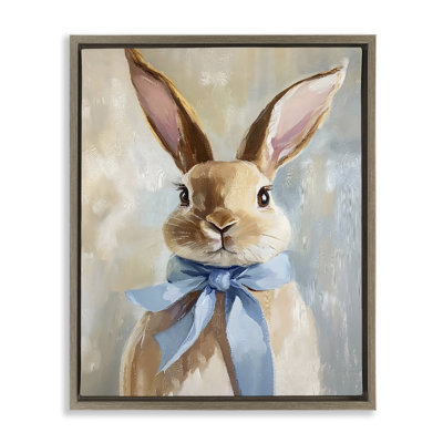 Lapin avec cadre flottant à arc bleu, design par The Prints Vibe