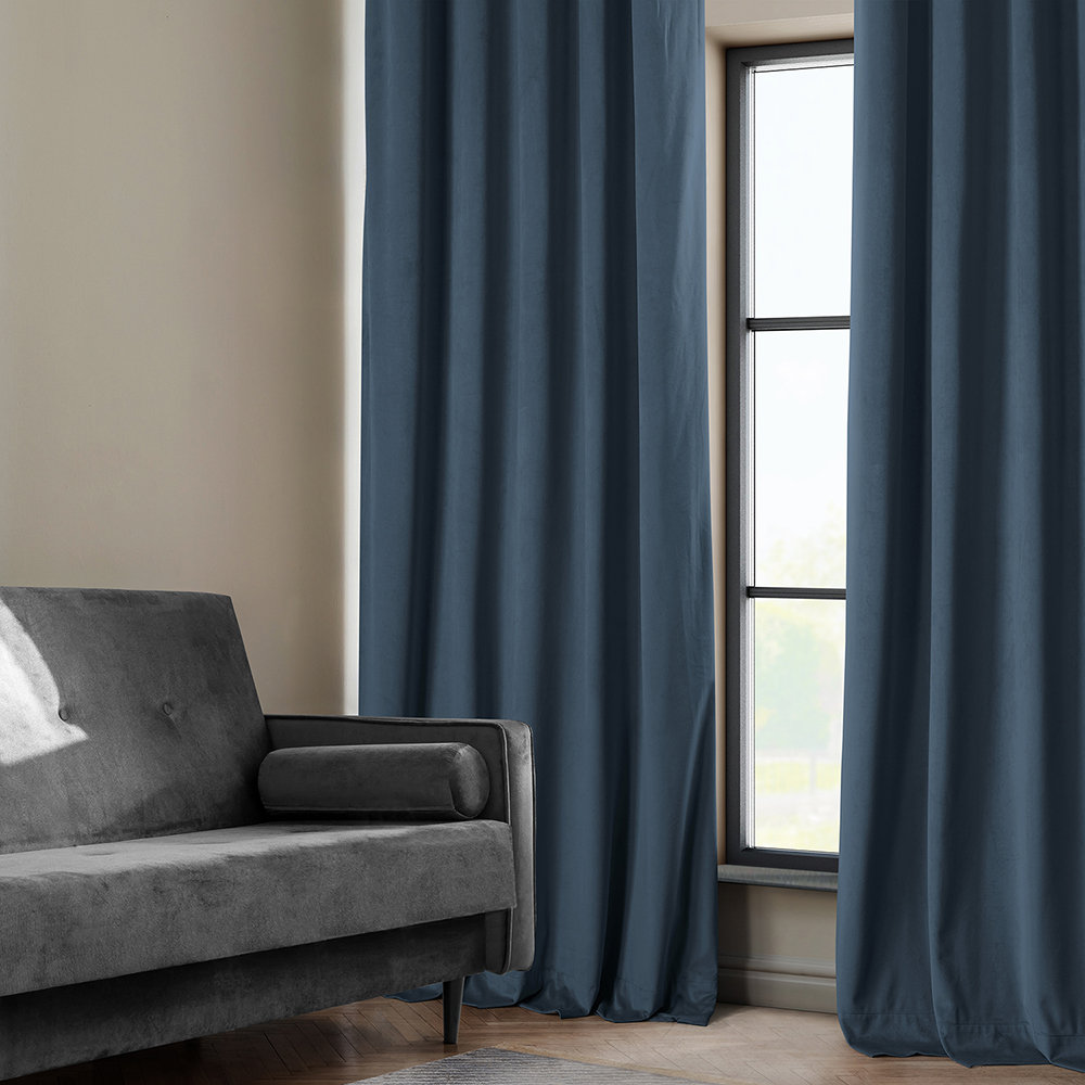 Matra Plush Velvet Room Darkening Curtain Panel, 50" W x 108" L, London Blue