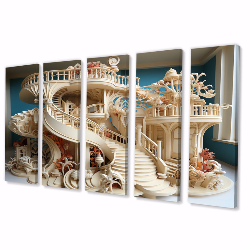 «Architectural Spiral Staircase I», impression d'art mural architecture futuriste - 5 panneaux égaux