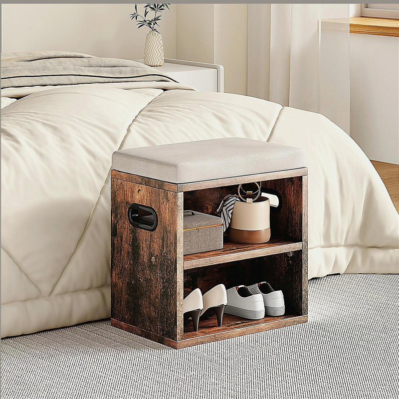 Shoe Bench for Entryway with Cushion Shoe Bench with Storage and Seating, Seat Entryway Shoe Rack, Rustic Brown/Oak