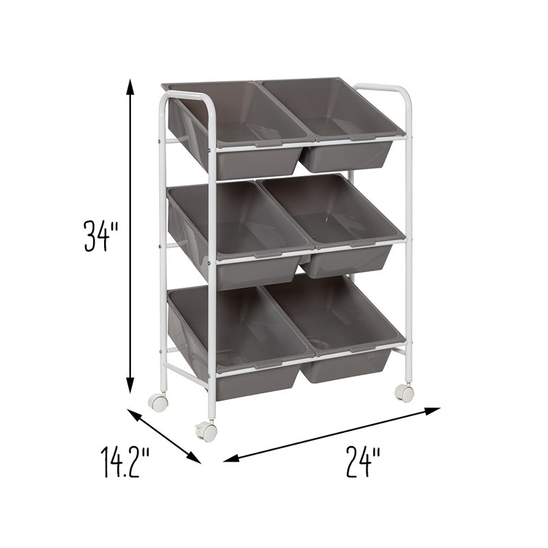 Gray and White 6-Bin Rolling Storage Cart