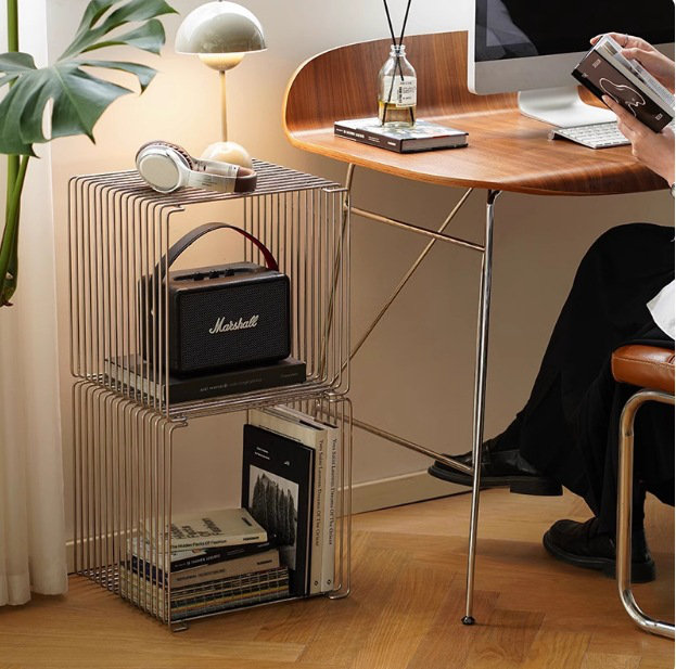 Simple Square Retro Side Table Bedside Table Coffee Table, Fashion Metal Silver Coffee Table Magazine,Set Of Two