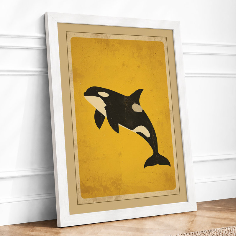 Leaping Orca Mid-Century - Framed Print, A3 - 42.0 x 29.7 cm, White