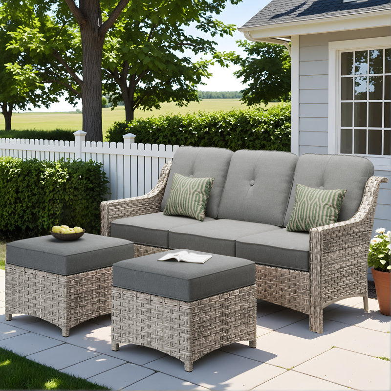 Shannyn 72.05'' Wide Straight Wicker Patio Sofa with Cushions, Gray
