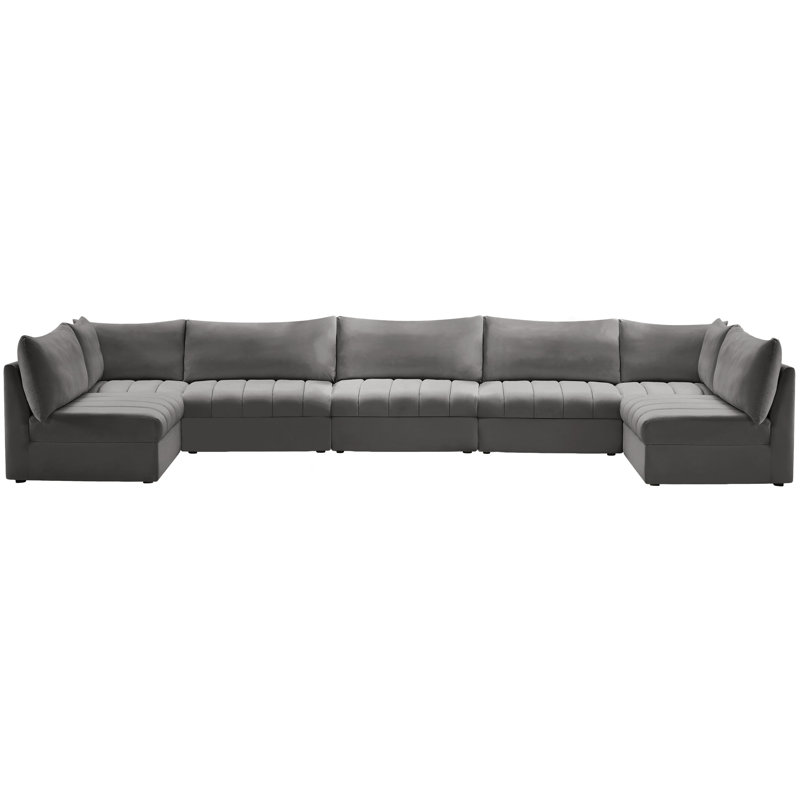 Ensoll Velvet U-Shaped Sectional Reversible, Grey Velvet