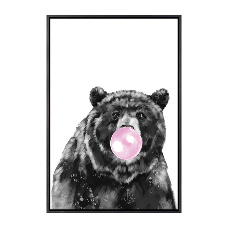 «Bubble Gum Big Black Bear» par Big Nose Work - impression d'art graphique, H 40 po x l 26 po x P 1,5 po, Pas de tapis