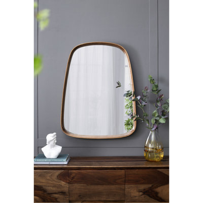 27"X37" Mirror With Wood Frame For Home Interiors - Fits Living Room, Bathroom, Entryway, Minimalist Irregular Room & Bathroom Blends Decor, Curved Edge Design