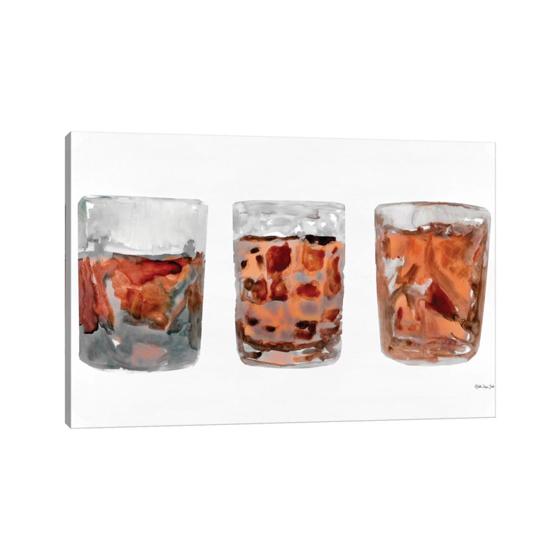 Bourbon Glasses II - Painting on Canvas, 30.48cm H x 45.72cm W x 1.91cm D, Wrapped Canvas