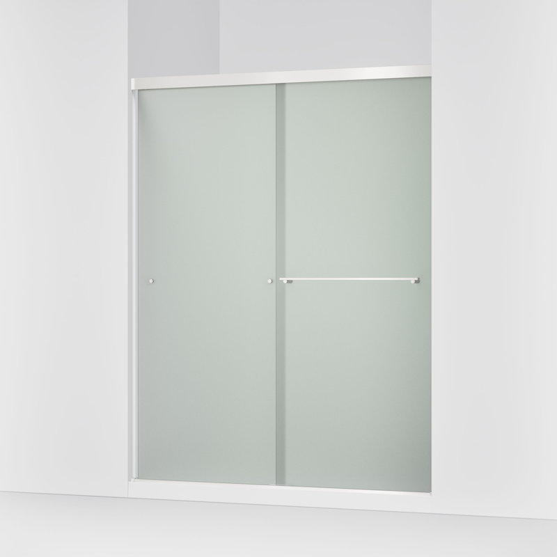 Porte de douche double coulissante 59,63 po x 76 po Revel avec technologie CleanCoat®, Givré, Argent poli brillant