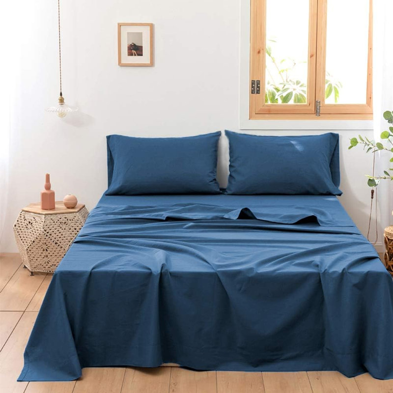 Ensemble de literie en lin belge, Blanc, Ensemble de draps pour lit double avec 2 taies d'o