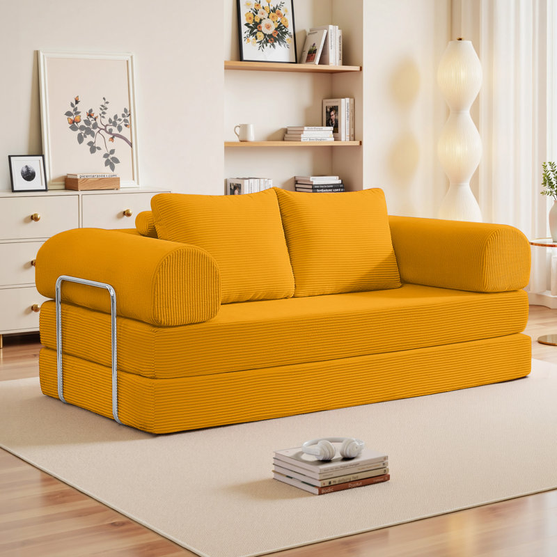 Foldable Modular Corduroy Sofa Bed Convertible Floor Couch , No Assembly Required for Living Room, Bedroom, or Office, Ginger