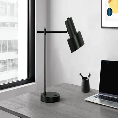 Table Lamp - 21" Height, USB Port Included, Black Metal Frame, Black Shade