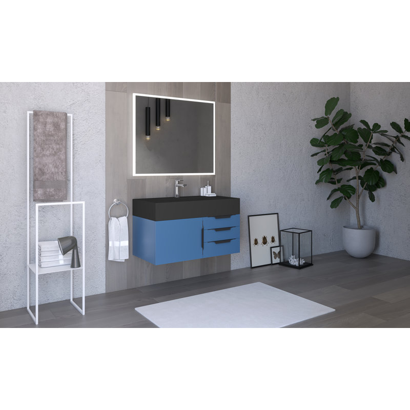 Modern 36" Wall-Mounted Single Bathroom Vanity Set with Mirror, White, Black, Black