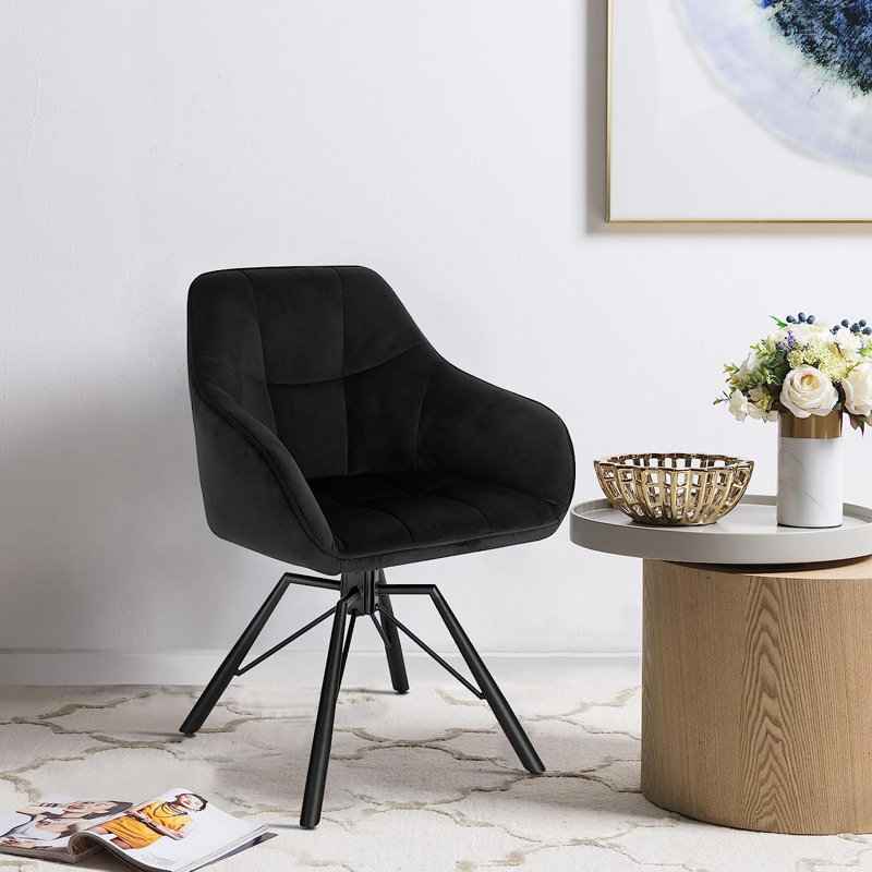 Alliene 48cm H Velvet Upholstered Armchair, Black, 2