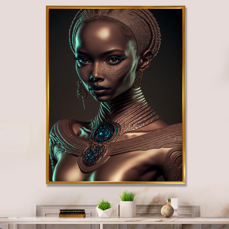 «Cristy Tribal African Woman V», reproduction sur toile, H 40 po x l 30 po x P 1,5 po, Cadre flottant doré