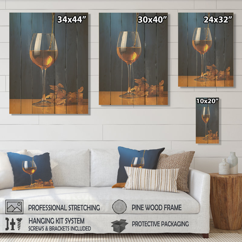 «Honeyed Hue A Dripping Golden Wine» - impression de vin sur bois, H 44 po x l 34 po