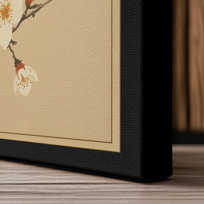 Plum Blossom Branch Japandi - Wrapped Canvas, 24x16 - 61.0 x 40.6 cm, Black Border