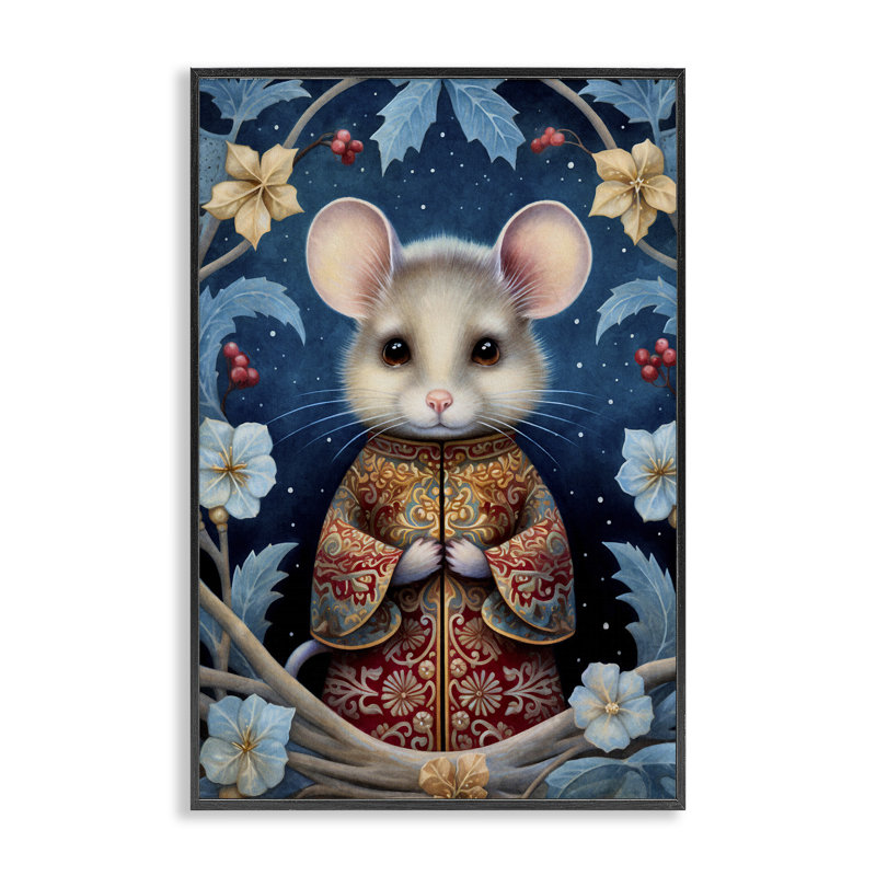 Art de la giclée encadrée de souris par The Dutch Lady, H 18 po x l 12 po, Giclée encadrée noir minuit