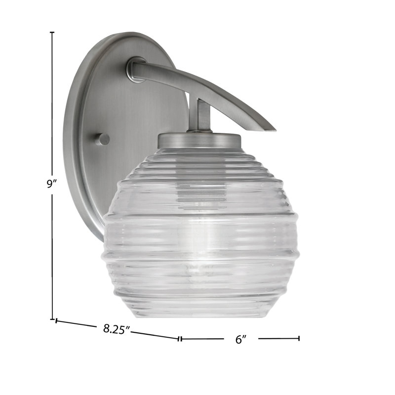 Kurve Wall Sconce With 6" Ribbed Glass, Clear, Nickel