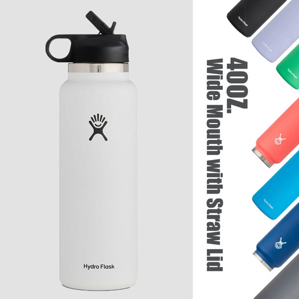 HYDRO FLASK 32 OZ WIDE MOUTH W/ STRAW LID WHITE WATER BOTTLE NEW
