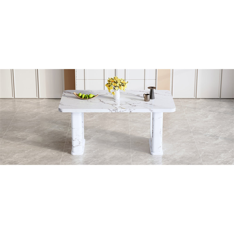 64.5×35.4 Inch Stylish Marble-Patterned Dining Table