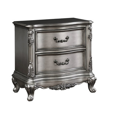 Antique Platinum Bedroom Nighttable, Functional Storage Piece, & Poplar, Elegant And Practical Design, 30"X30"X18", 64 Lb Finish Nightstand, Luxury Accent, Poplar Wood, Resin Construction, Stylish,