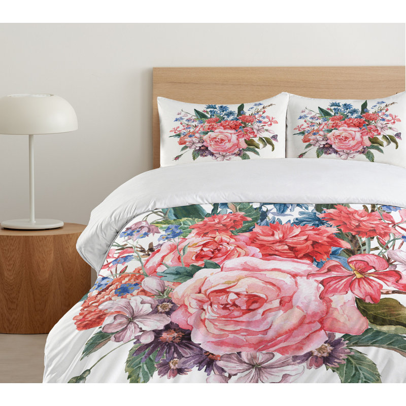 French Country Polyester Floral Duvet Cover, King Duvet Cover + 2 Shams