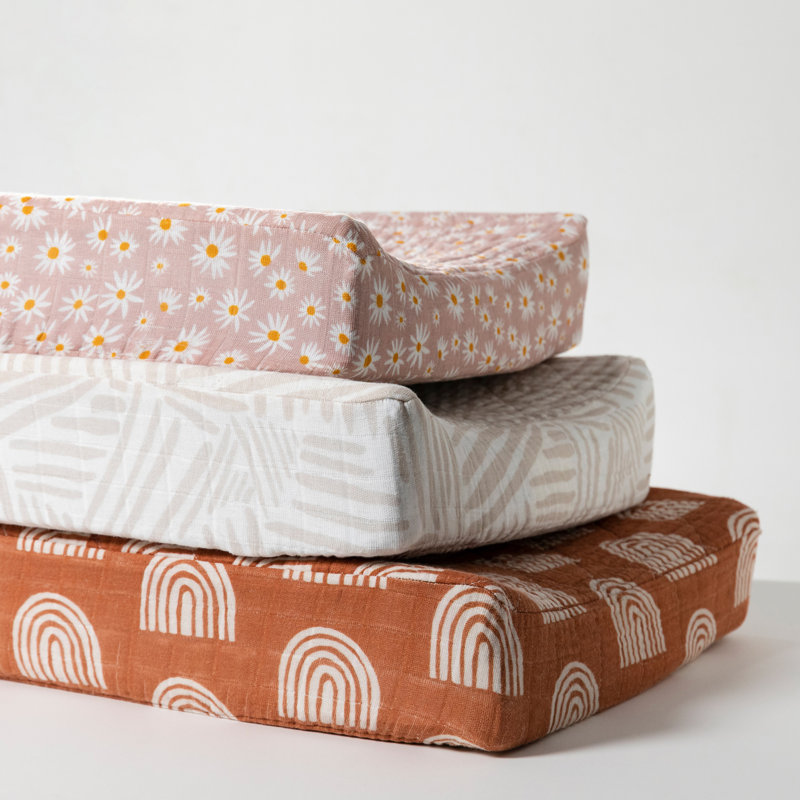 Terracotta Rainbow Quilted Organic Cotton Muslin Changing Pad Cover