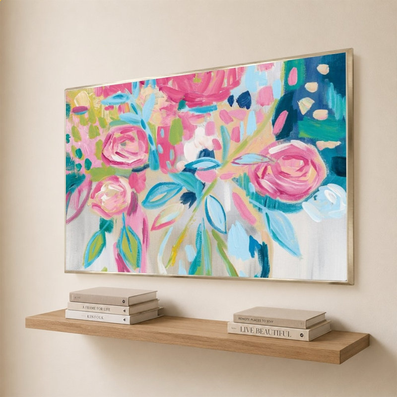 «Summer Pink Floral» par Farida Zaman - Impression sur toile, H 44 po x l 64 po, Champagne