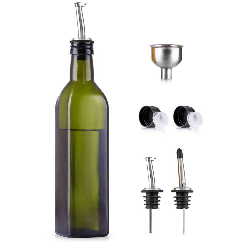 Green Glass Olive Oil Dispenser with Pour Spout, 17 oz