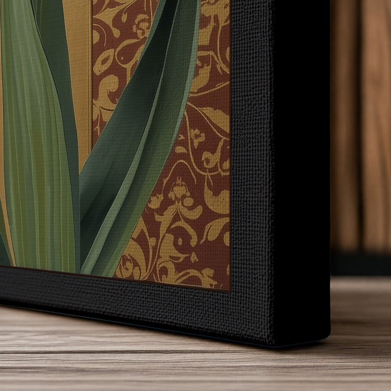 Irises Against Damask Botanical - Wrapped Canvas, 18x12 - 45.7 x 30.5 cm, Black Border