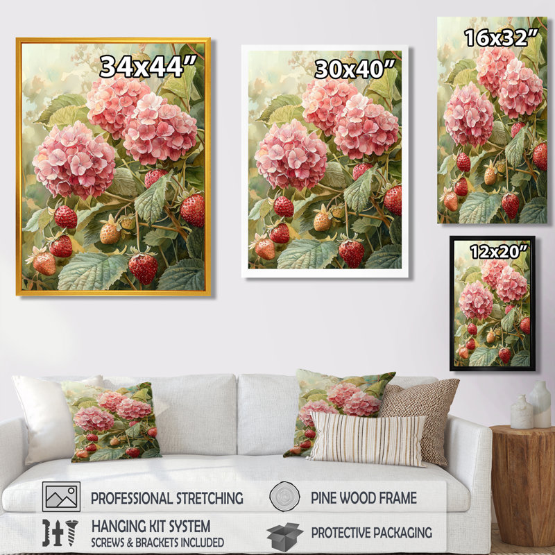 Hydrangeas in the Strawberry Patch - Hydrangea Wall Art, Noir, Reproduction encadrée sans passe-partout, H 20 po x l 12 po