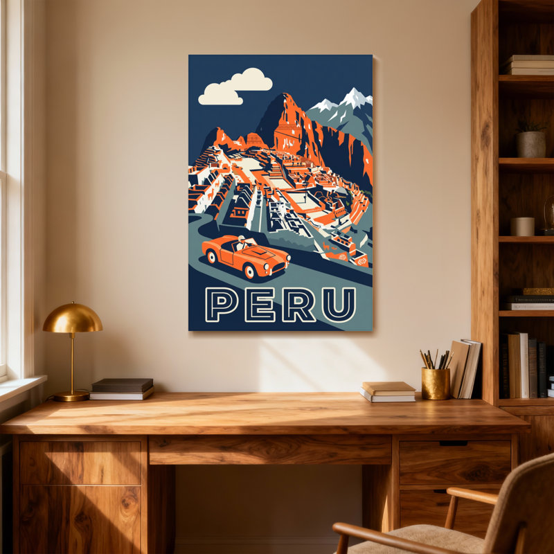 Scénique et paysages urbains, montagnes du Pérou, ruines, ciel, voiture, nuages, H 24 po x l 16 po