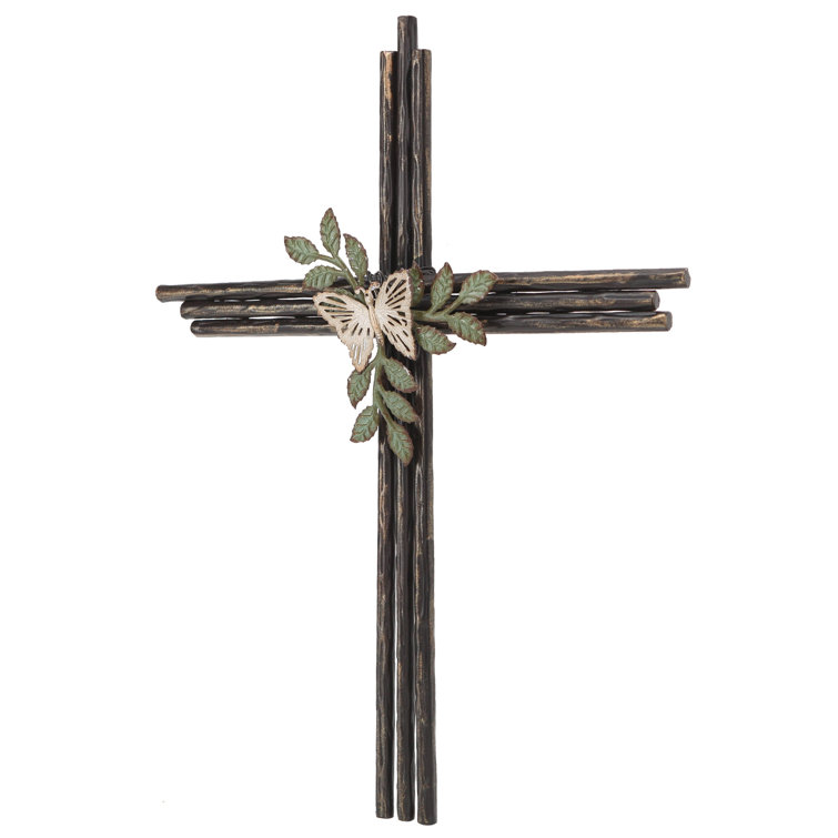 Weathered Wood Wall Cross with Metal Accents