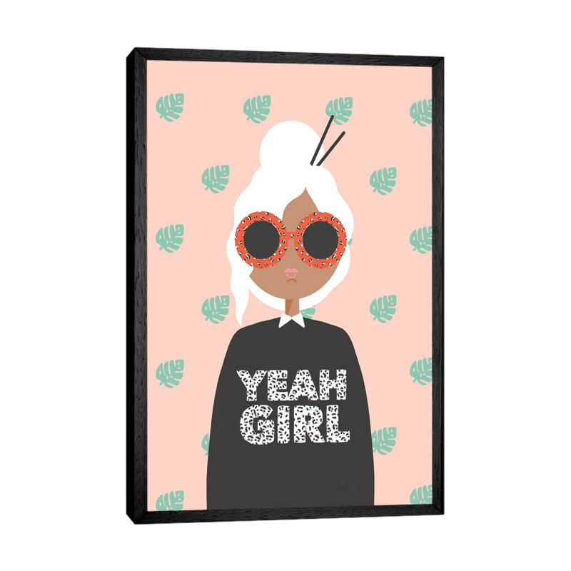 Yeah Girl 1 Piece Wall Art on Canvas, 66.04 cm H x 45.72 cm W, Black Framed