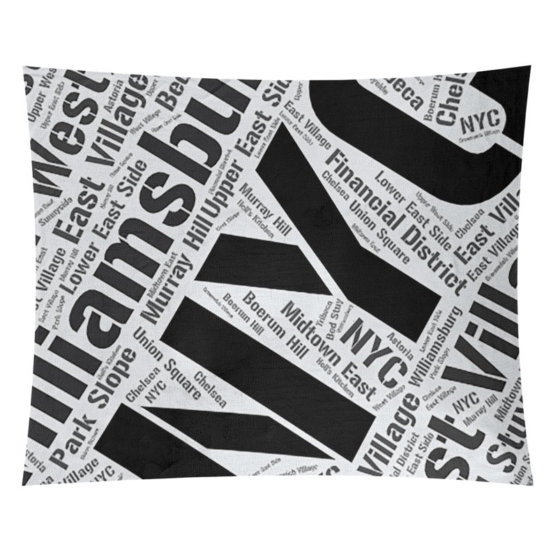Tapisserie de polyester districts, art word, Noir, H 68 po x l 80 po, New York