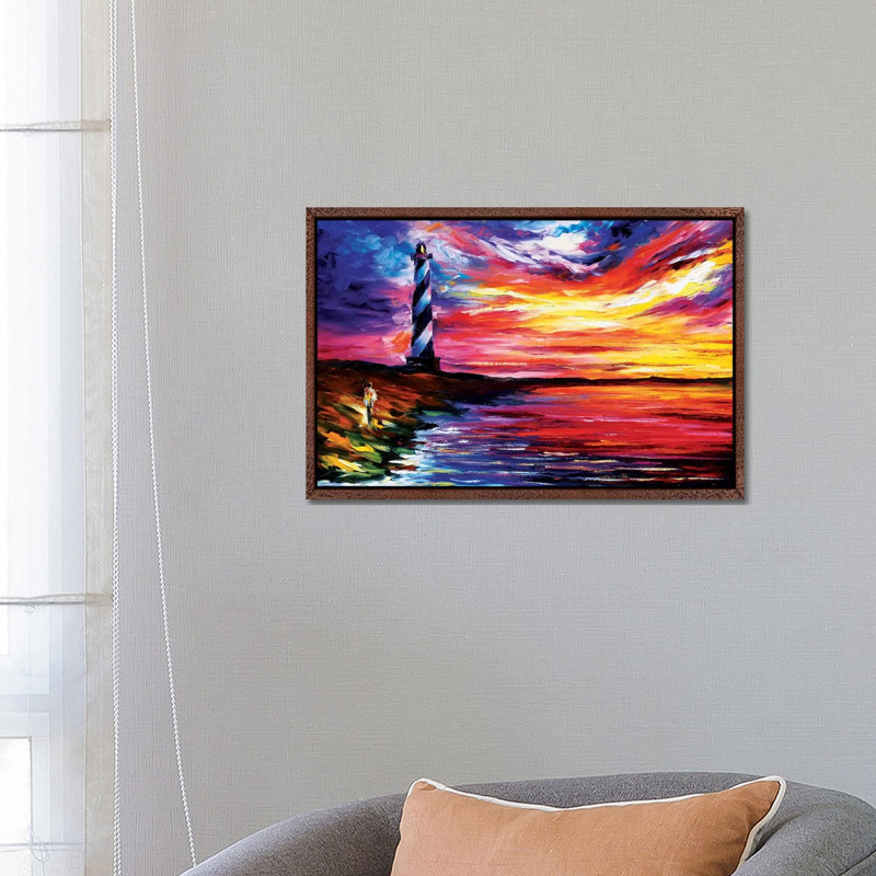 Lighthouse by Leonid Afremov - Painting on Canvas, 66.04 cm H x 45.72 cm W, Classic Brown Wood Framed Canvas