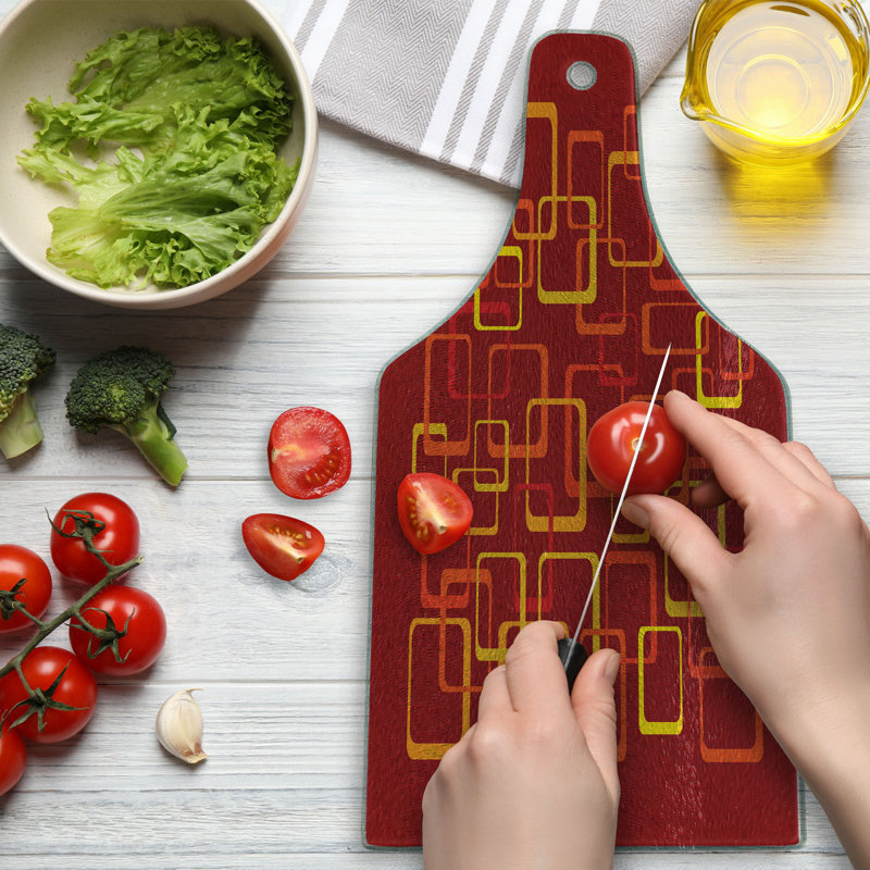 Retro Warm Tones Tempered Glass Cutting Board