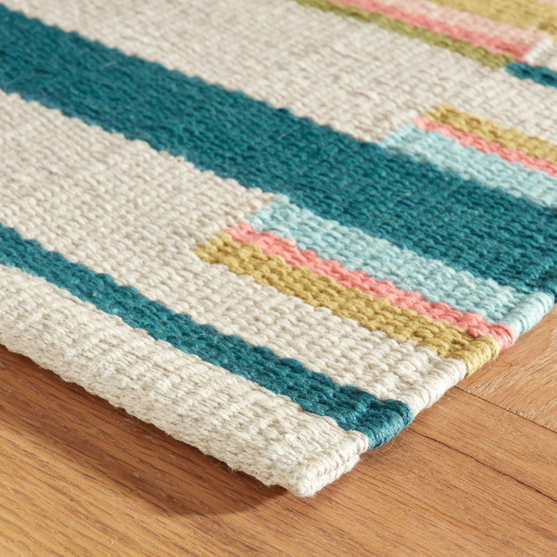 Blue and Multicolor Cotton Stripe Runner Rug 2'6"x8'0"