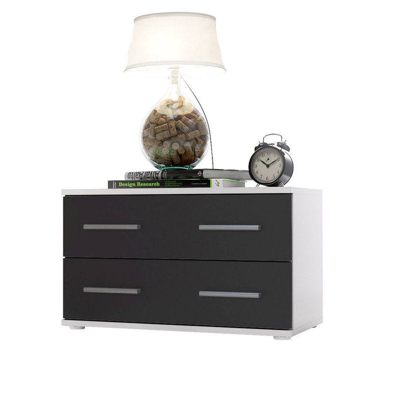60 cm W Bedside Table, Matt white/Matt black