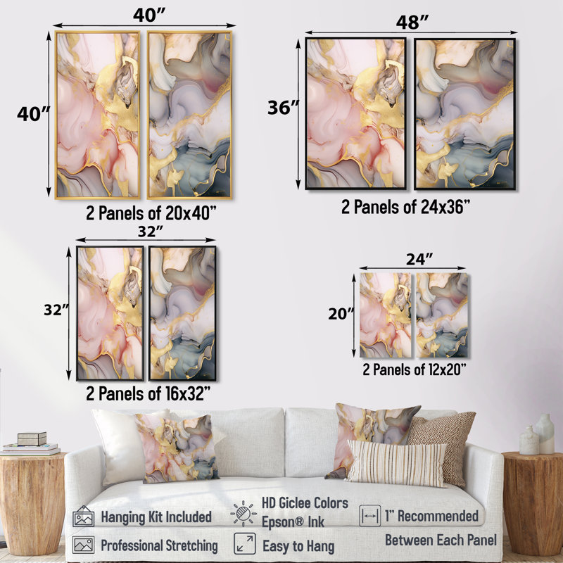 Gris et rose, art à l'encre liquide tendre I - décoration murale moderne verte, 20" H x 24" W, Silver