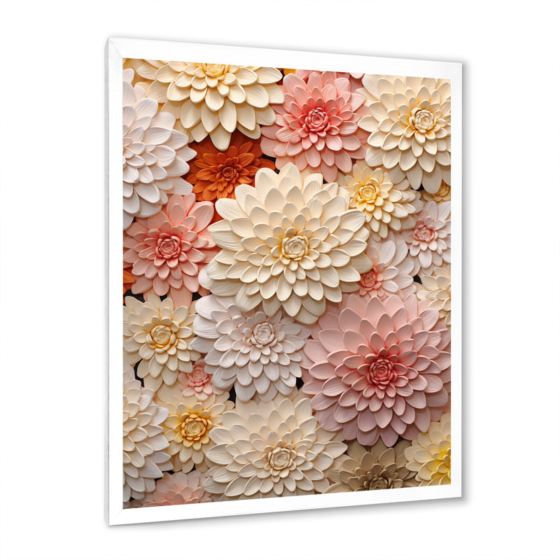 Zinnias beige minimalisme rose sur toile, H 32 po x l 24 po x P 1 po, Cadre simple blanc