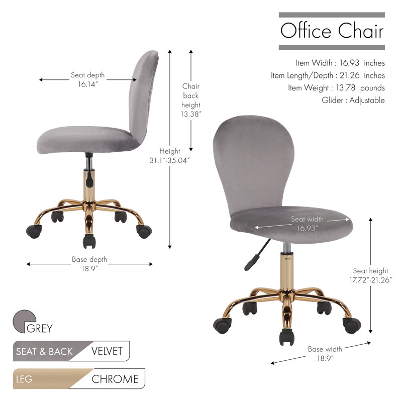 Bohon Velvet Task Chair, Grey