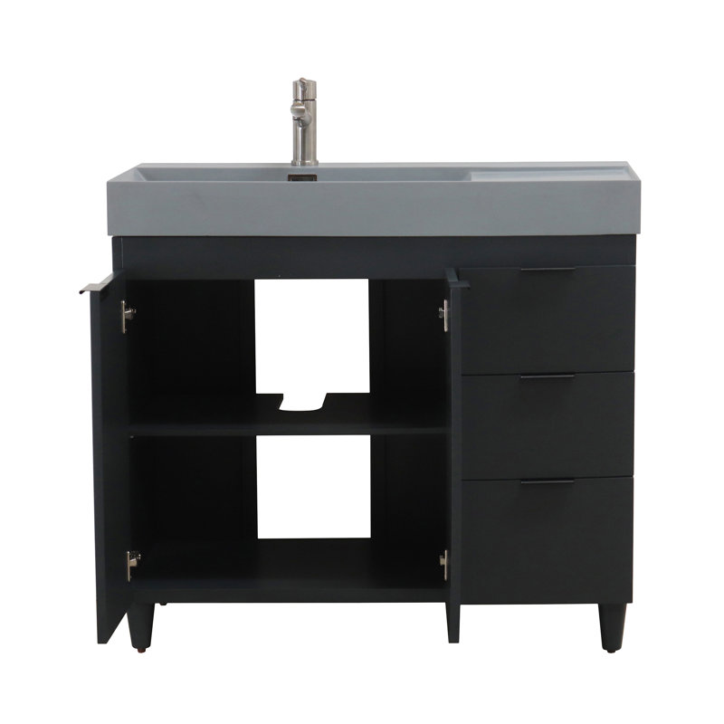 Binzel 39'' Single Bathroom Vanity with Composite Granite Top, Dark Gray, Dark Gray