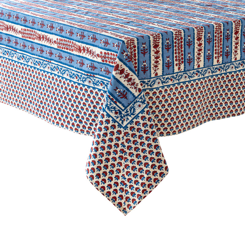 Avignon Handmade Floral Tablecloth, Square 106", Blue/Red